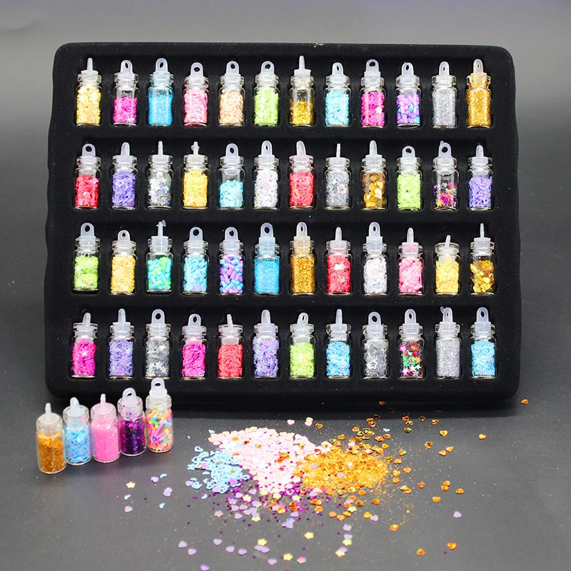 48bottle Glitter Flakes Sequins DIY Resin Glitter Powder Set Kit Craft Flash Clay Filling Nail Art Silicone Epoxy Making DIY