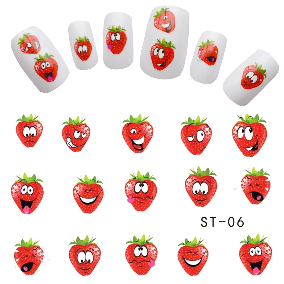 1pcs Nail Art Cute Stickers Strawberry Fruit Smiles Face Designs Decals Nail Sliders Tattoos Manicure Decorations Wraps TRSTZ006