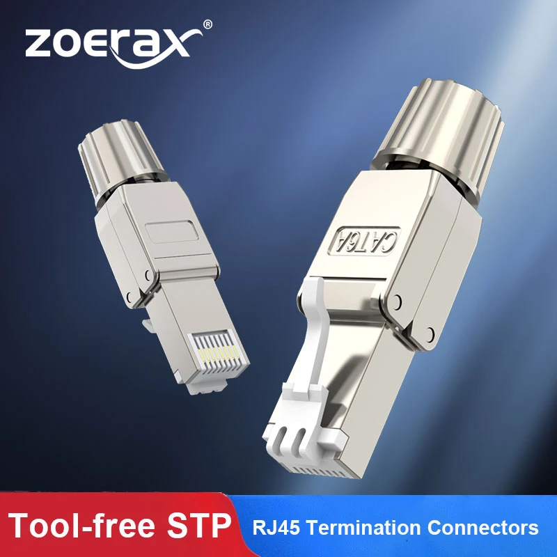 ZoeRax RJ45 Cat6A/Cat7 Connectors Tool-Free Reusable Shielded Ethernet Termination Plugs, Internet Plug, Fast Field Installation