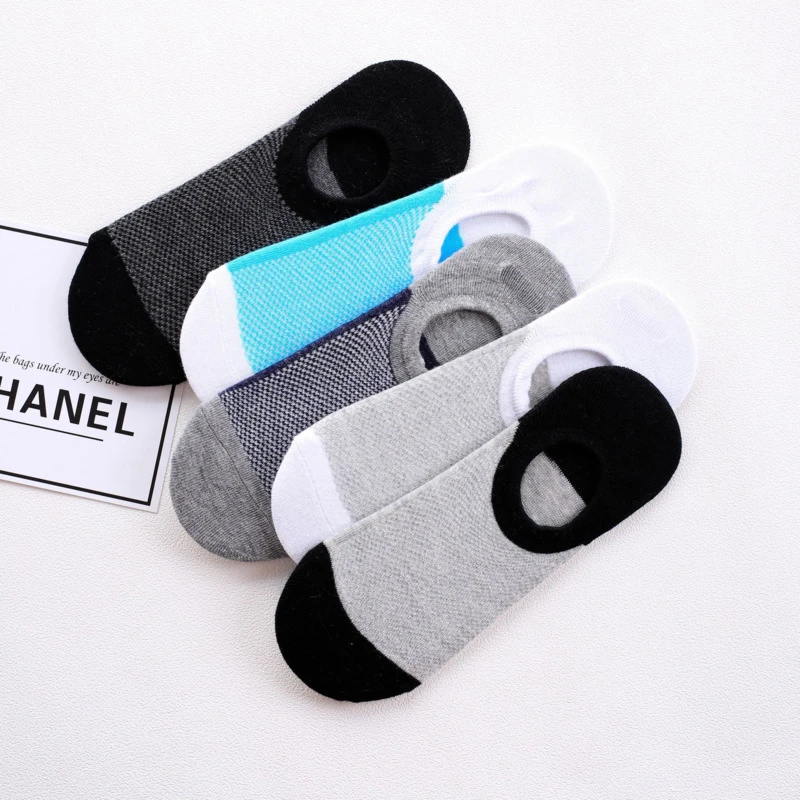 5 Pairs Of New Fashion Bamboo Fiber Non-slip Silicone Invisible Boots Compression Happy Socks Men's Ankle Socks Cotton Socks