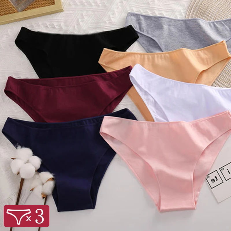 3Pcs Cotton Panties Women Low-Rise Underwear M-2XL Ladies Comfortable Briefs Plus Size Underpants Soft Female Lingerie 7 Colors