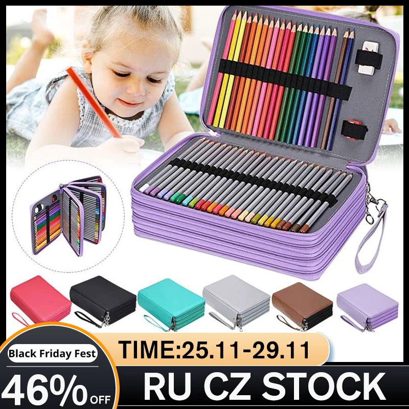 200 Holes PU Leather School Pencil Case Large Capacity Colored Pencil Bag Box Multifunction Pencilcase For Art Supplies Gift