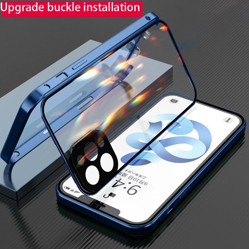 Metal 360 with Built in Screen Camera Protect For iPhone 13 12 Pro Max Mini Case Safety Locks Glass Funda Luxury Phone Cover