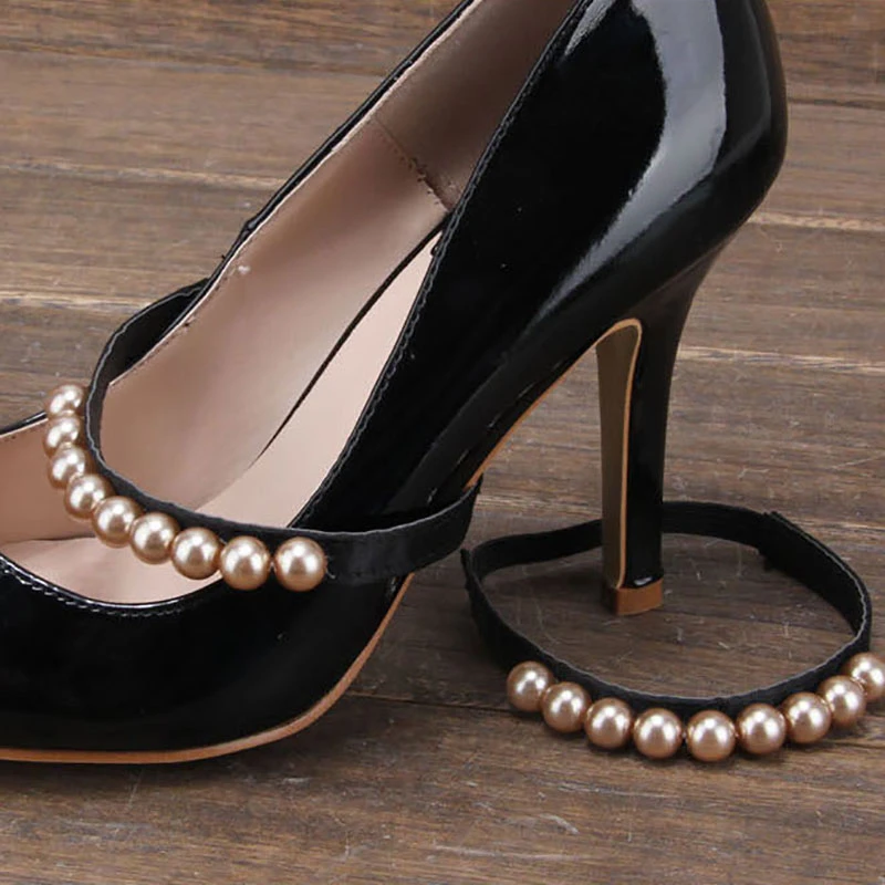 Imitation Pearl Heels Band Shoe Accessory Decoration Elastic Straps For Women 1 Pair Shoelace Free Shipping