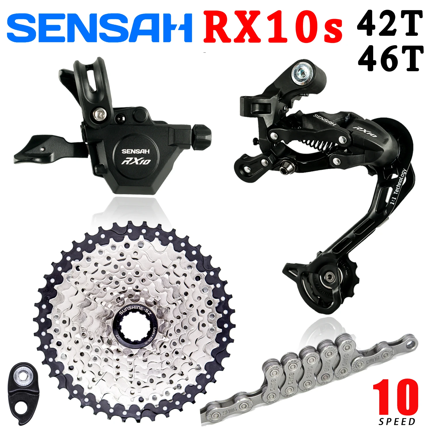 SENSAH RX10 1x10 Speed Bike MTB Shifter Derailleurs 42T / 46T 10V K7 Cassette Chain A5 A7 Bicycle Groupset SHIMANO Deore M6000