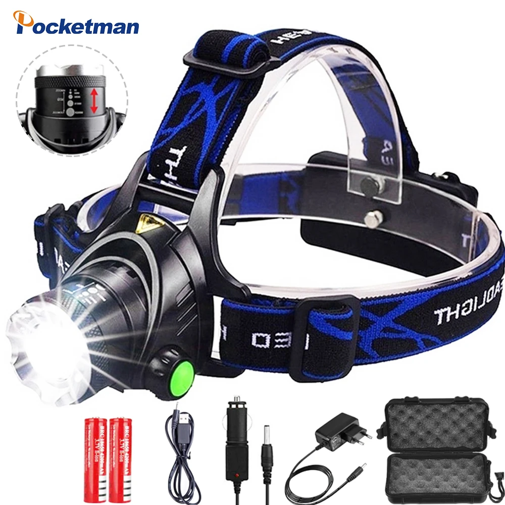 Headlamps 12000lumens Led Headlamp L2/T6 Zoomable Headlight Head Torch Flashlight Head lamp by 18650 battery for Fishing Hunting