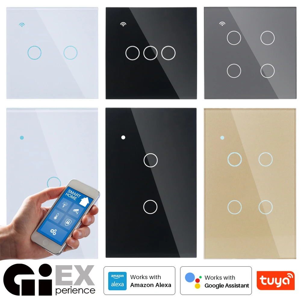 No Neutral WIFI Touch Light Wall Switch EU/US White Glass Blue LED TUYA Smart Life Home 2Way/3Way For Alexa Google Home Alice