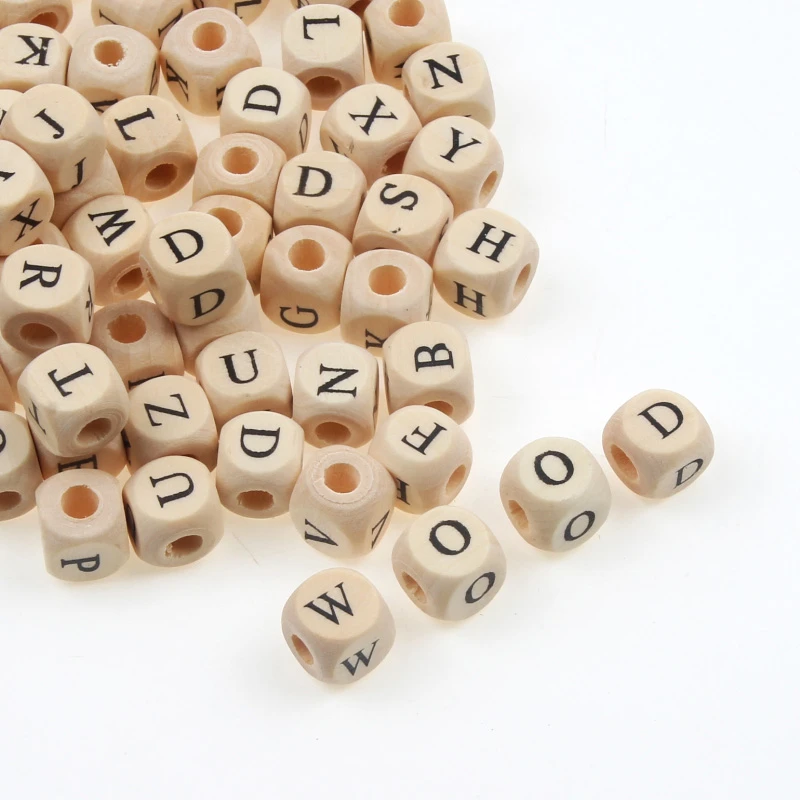 26 Letter Beads DIY Square Alphabet Beads Natural Wooden Beads For Creative Name Jewelry Making Necklace 50PCS 10MM