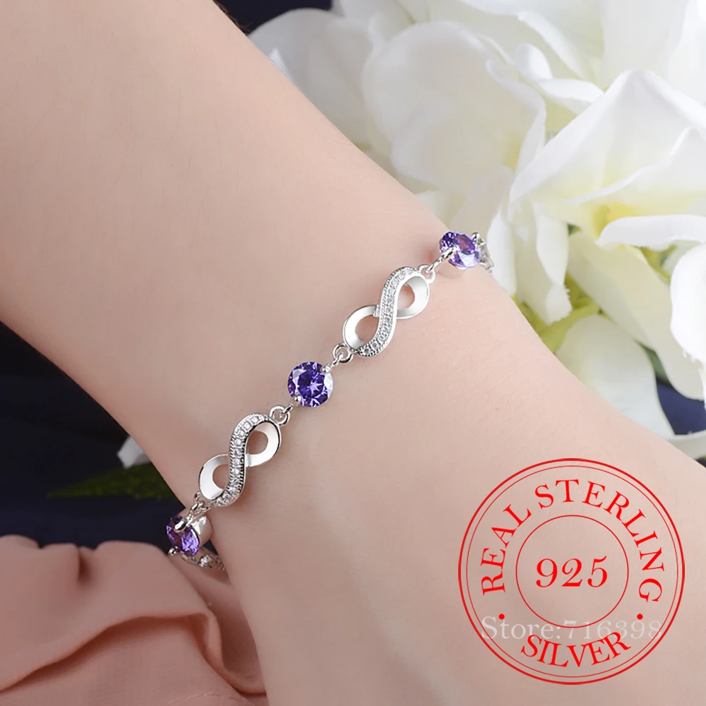 Authentic 925 Sterling Silver Endless Love Infinity Chain Link Adjustable Women Bracelet Luxury Silver Jewelry SCB037