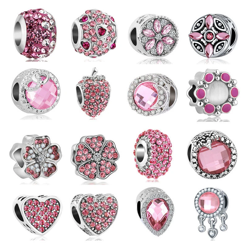 2020 new 4pcs/lot mix pink flower snowflake strawberry waterdrop diy jewelry bead fit Pandora charms bracelet X067