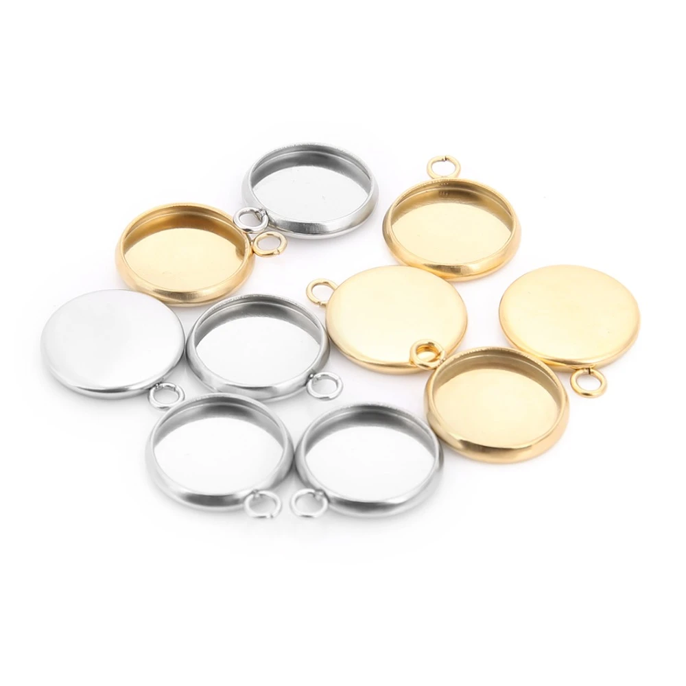 10pcs Stainless Steel Gold/Steel 8-25mm Round Blank Bezel Pendant Cabochon Base For Jewelry Making Earrings/Pendant Accessories