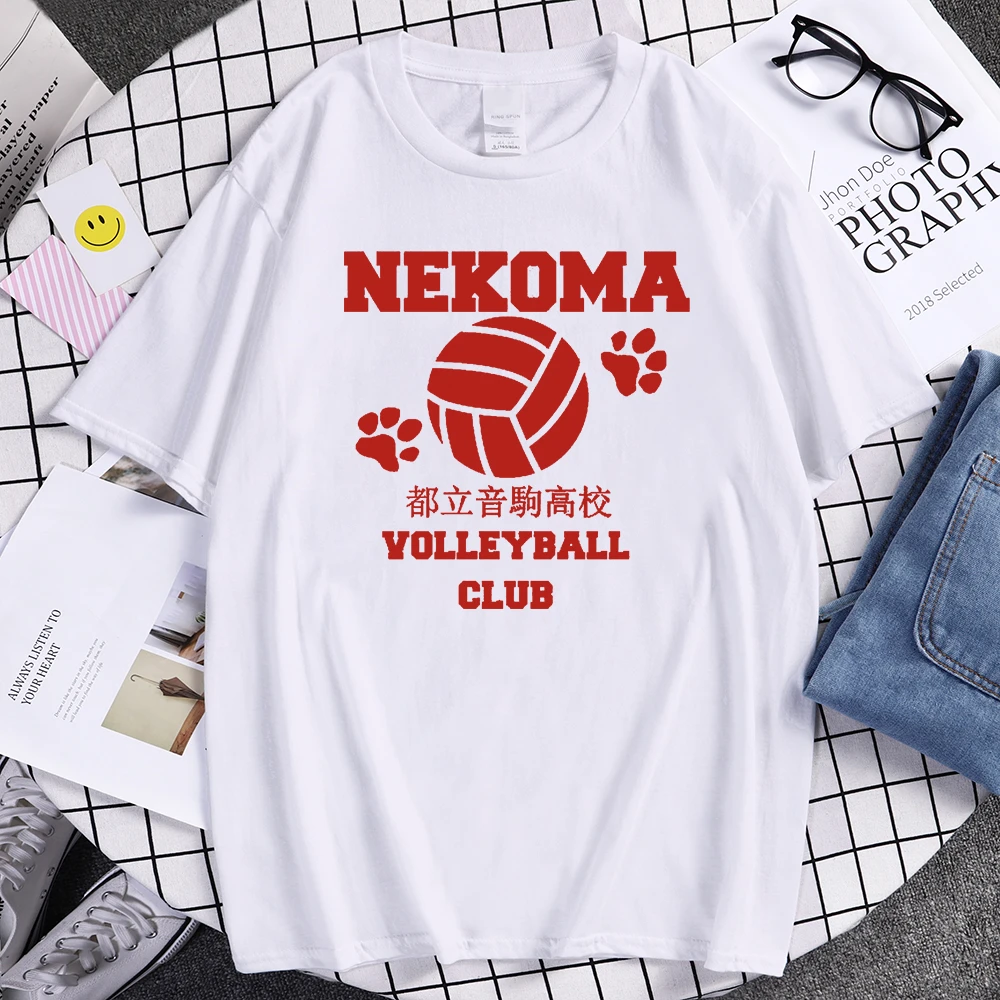 Hot Summer 2021 Casual T Shirt Haikyuu Volleyball Club Red T-Shirts Men Japan Anime Print Tops Brand Hip Hop Tee Shirt Male