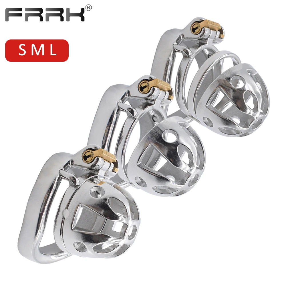 FRRK Sissy Chastity Cage Ultra Small Authentic Metal Cock Device Steel Bird Lock Penis Rings Large BDSM Bondage Sex Toys for CBT