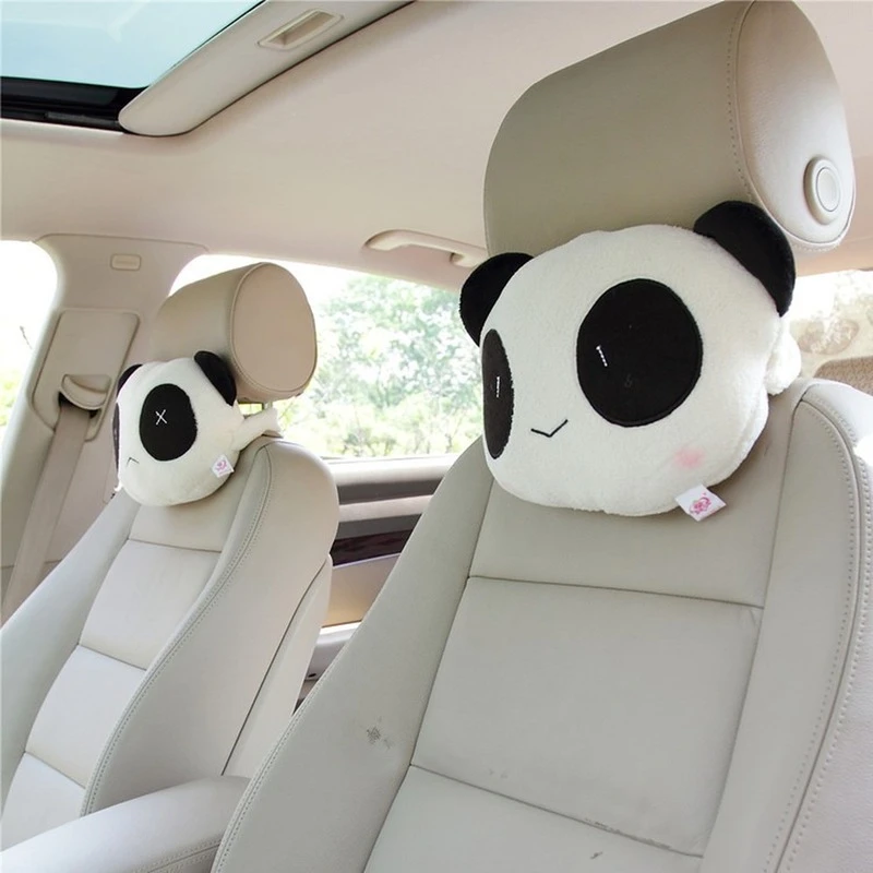 1Pc/ 2Pcs Cartoon Car Neck Pillow Cute Panda Headrest Neck Support Neck Cushion Head Rest Bone Seat Cover Car Accessories