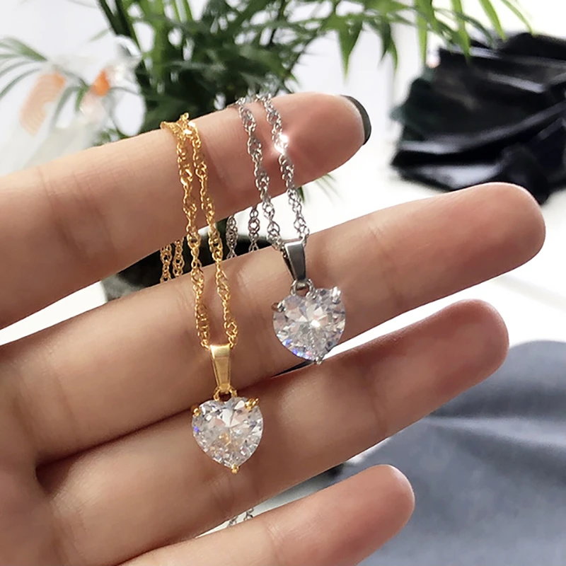 Heart Necklaces For Women Stainless Steel Gold Chain Zircon Heart Pendant Necklace Lover Choker Summer Boho Jewelry Gift Femme