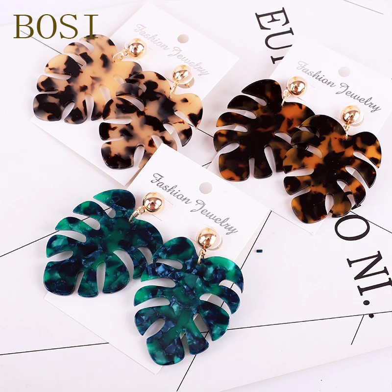 hot Bohemian tree leaves long pendant Acrylic earrings Multi-color Statement Women fashion Plant Jewelry luxury Acetate Jewelrys