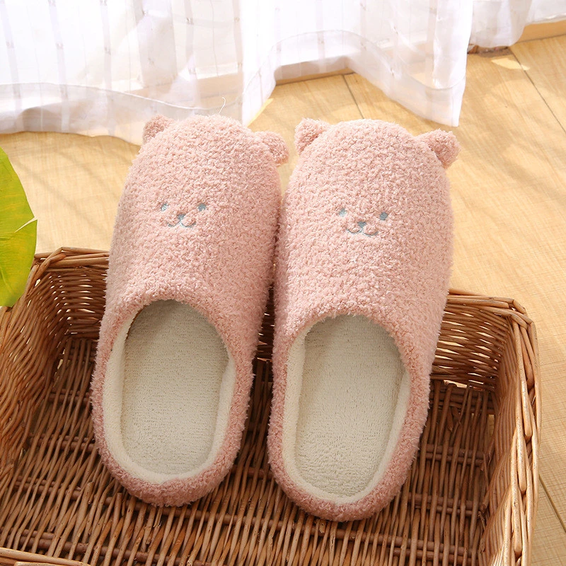 COOTELILI Women Home Slippers With Faux Fur Flat Shoes Winter Shoes Keep Warm Shoes For Woman Flats Basic Bear 36-43