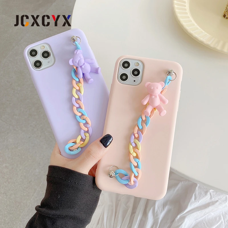 3D Cartoons Macaron Candy Bear Bracelet soft Phone Case For iPhone 11 Pro XS Max XR X 6S 7 8 plus for samsung S8 S9 S10 A50