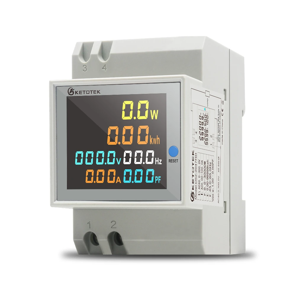 Din Rail Wattmeter Voltmeter Ammeter Power Meter AC 40-300V 80-300V 0-100A Volt Amp Power Factor Energy Voltage Current Meter