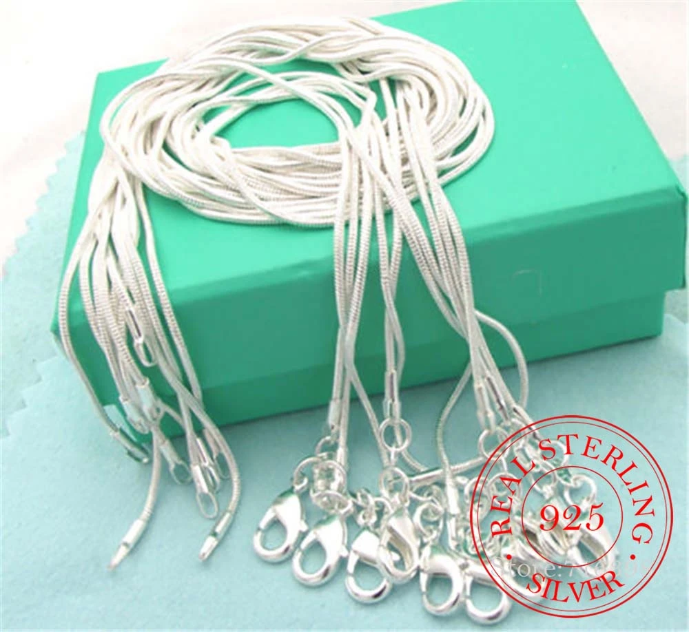 10pcs/lot Promotion! Wholesale 925 Sterling Silver Necklace Silver Fine Jewelry Snake Chain 1mm 16-30inch Necklace for Women Men