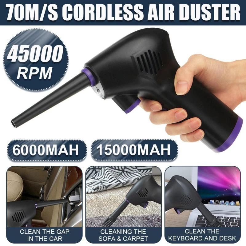 45000RPM Cordless Air Duster 6000/15000mAh Electronic Compressed Air Blower Cleaning Tool For Home Room Computer Laptop Keyboard