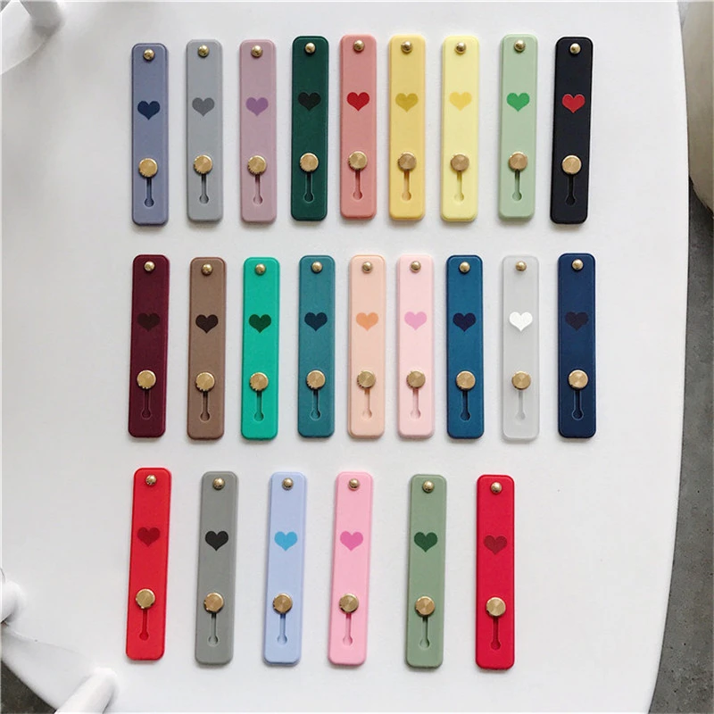 Candy color heart mobile phone case bracket wrist strap support push stretch silicone Wrist band hand finger grip holder