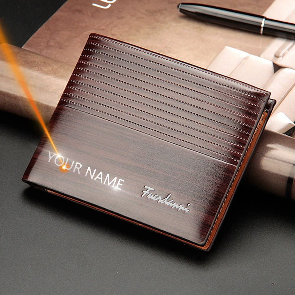 2020 New Customized Men Wallets Name Engraving High Quality  Short Card Holder Male Purse Vintage Coin Holder Men Wallets