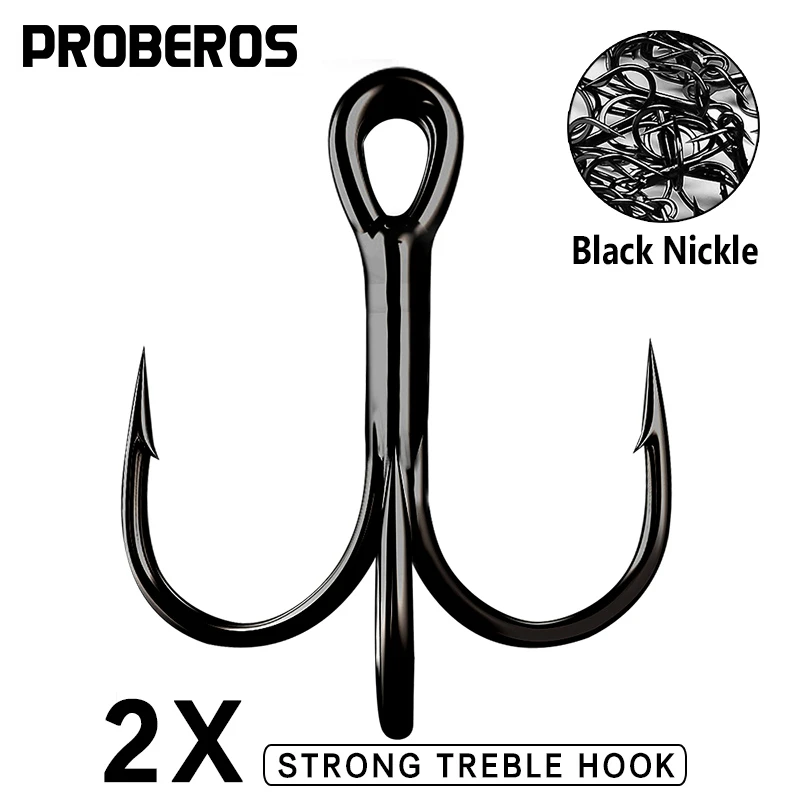 PROBEROS 10pcs/lot Saltwater Fishing Hook 1-2-4-6-8-10-12-2/0-3/0-4/0 High-Carbon Steel Fishhook High Strength Treble Hook Black