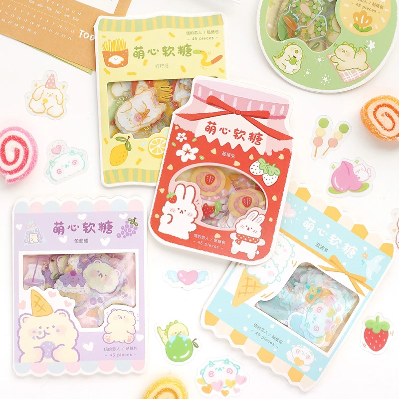 45pcs/PVC Kawaii cute stickers bullet diary book Korean stationery cartoon doll decoration DIY aesthetic stickers