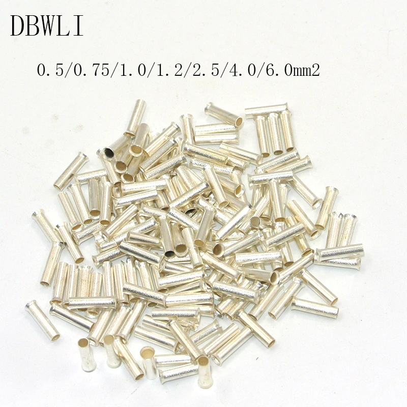 100Pcs Tin-coated Copper Material Uninsulated Terminal 0.5mm2-6.0mm2 Bootlace Ferrules Cord End Electrical Cable Crimp Connector