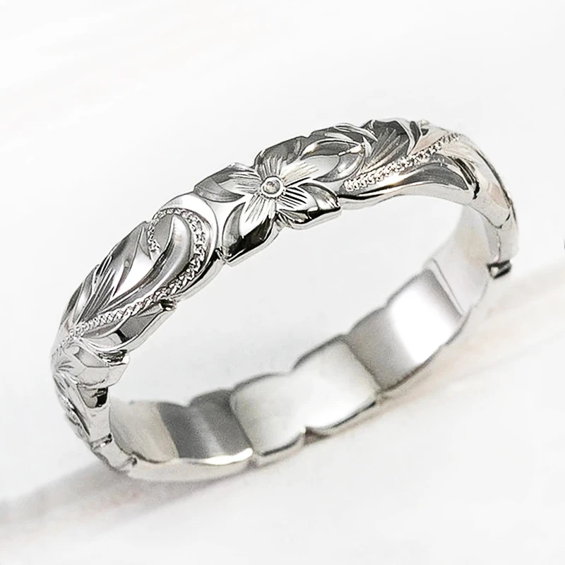 Huitan Elegant Carved Flower Pattern Band Classic Women Engagement Wedding Rings High Quality Delicate Female Accessories Rings
