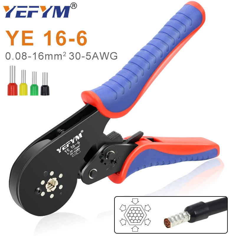 YE 16-6 0.08-16mm² 30-5AWG Tubular terminal crimping tools mini pliers Crimping of large size terminals electrical clamps set