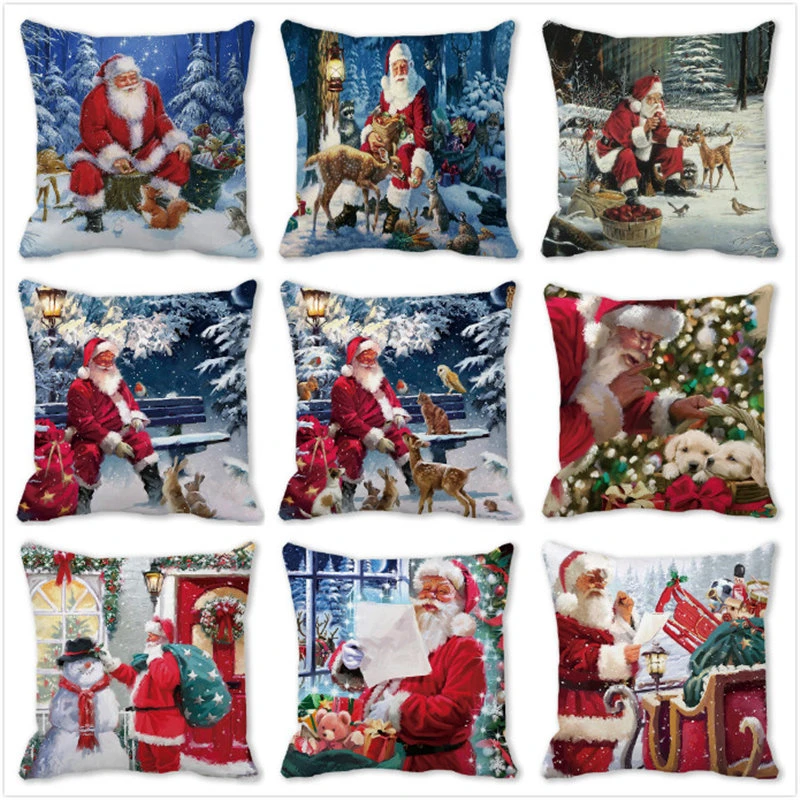 New Year 2022 Christmas Decorations for Home 40 Style Snow Scene Santa 45x45cm Cushion Cover Ornaments Natal Adornos de navidad