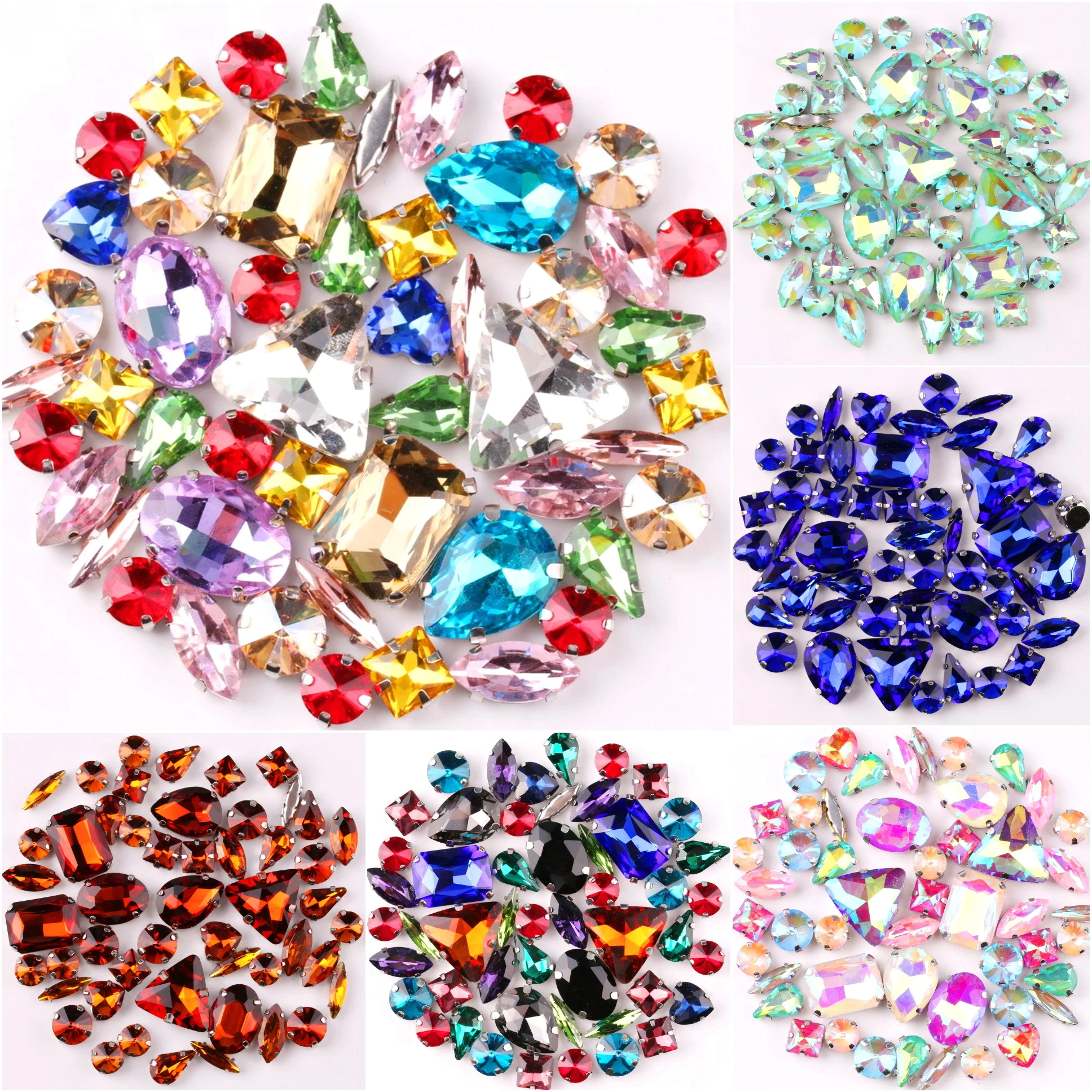 Silver claw setting 50pcs/bag shapes mix clear & jelly candy AB glass crystal sew on rhinestone wedding dress shoes bag diy trim