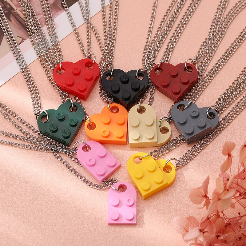 2pcs Chain Couples Brick Heart Pendant Shaped Necklace for Friendship Charm Jewelry Made with Elements necklace парные кулоны