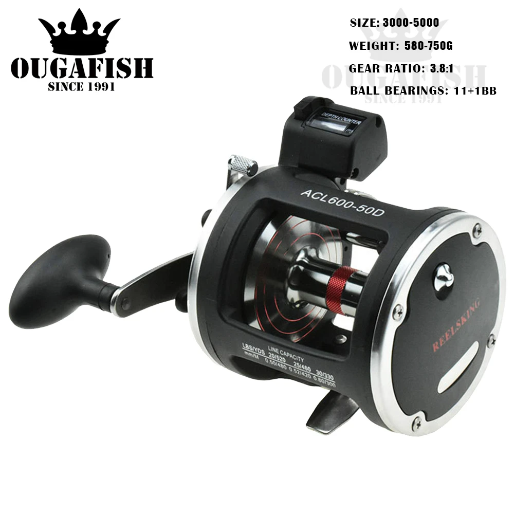 Jigging Reel Trolling Fishing Reel 12BB Bearings 3.8:1/5.2:1 Drag 30kg Freshwater/Saltwater Line Counter Drum Bait Casting Reels