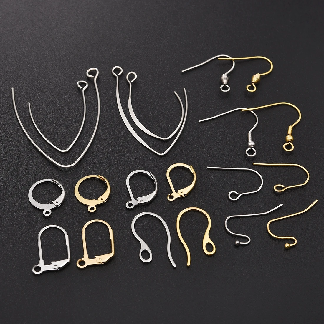 50pcs Tone Findings French Earring Hooks Stainless Steel Gold 20/10pcs Wire Settings For DIY Jewelry Making Earrings Accessories