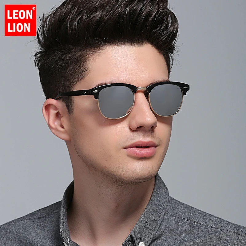 LeonLion 2021 Polarized Semi-Rimless Sunglasses Women/Men Vintage Rice Nail UV400 Classic Eyewear Brand Designer Sun Glasses