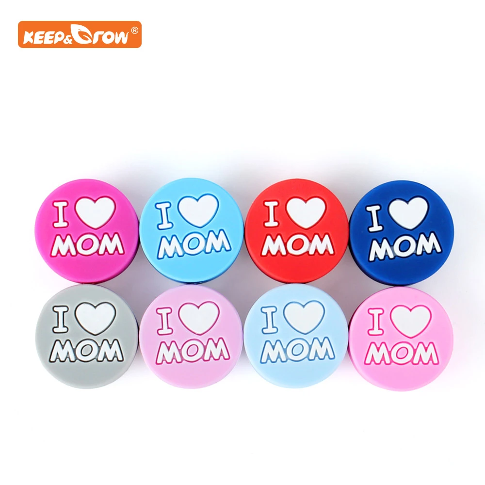 Keep&grow 10Pcs I love mom Silicone Beads Baby Products Teething Toys For DIY Jewelry Making BPA Free Mordedor Silicone Beads