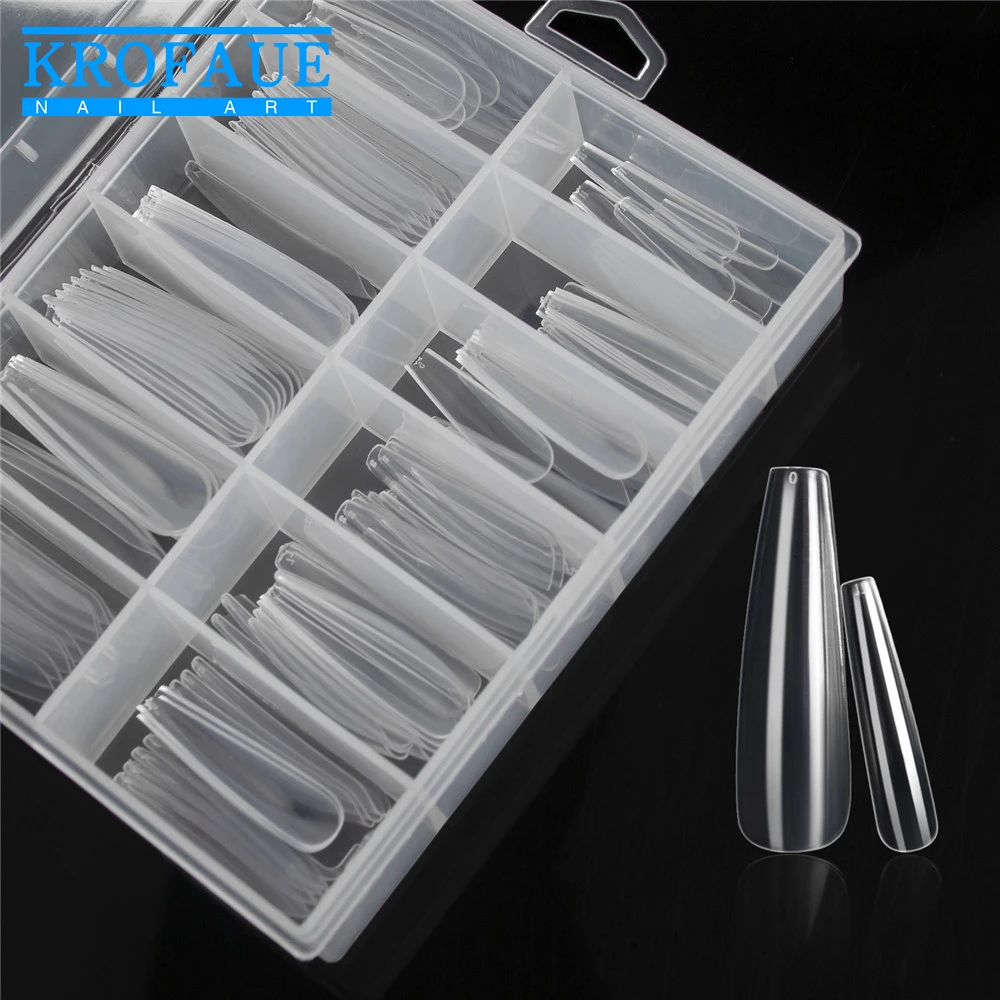 KROFAUE XL Extra Long Coffin False Nail Tips 120pcs Packaging Box Manicure Nail Art Artificial Fake Nails Decoration Design Tool