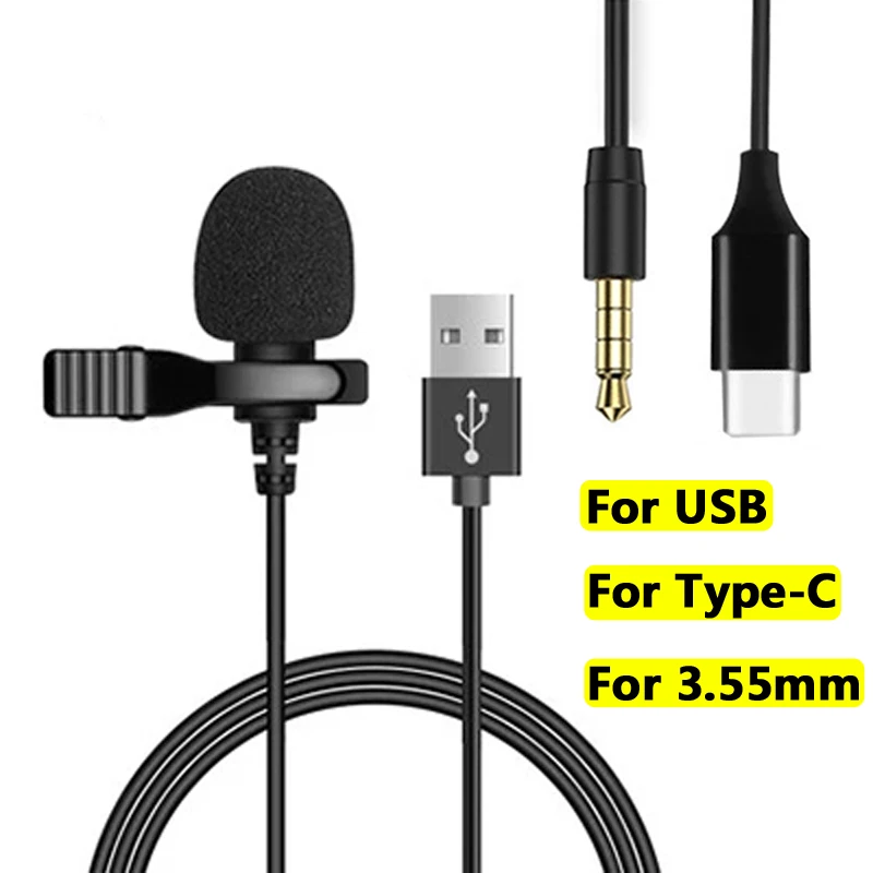3.55mm Microphone Clip Tie Collar for Mobile Phone Speaking in Lecture 1.5m Type C Bracket Clip Vocal Audio Lapel USB Microphone