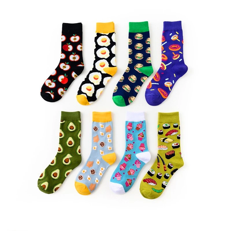 1pairs Avocado Omelette Burger Apple Fruit Food Seafood Short Socks Funny Cotton Socks Women Autumn Winter Happy Socks Female