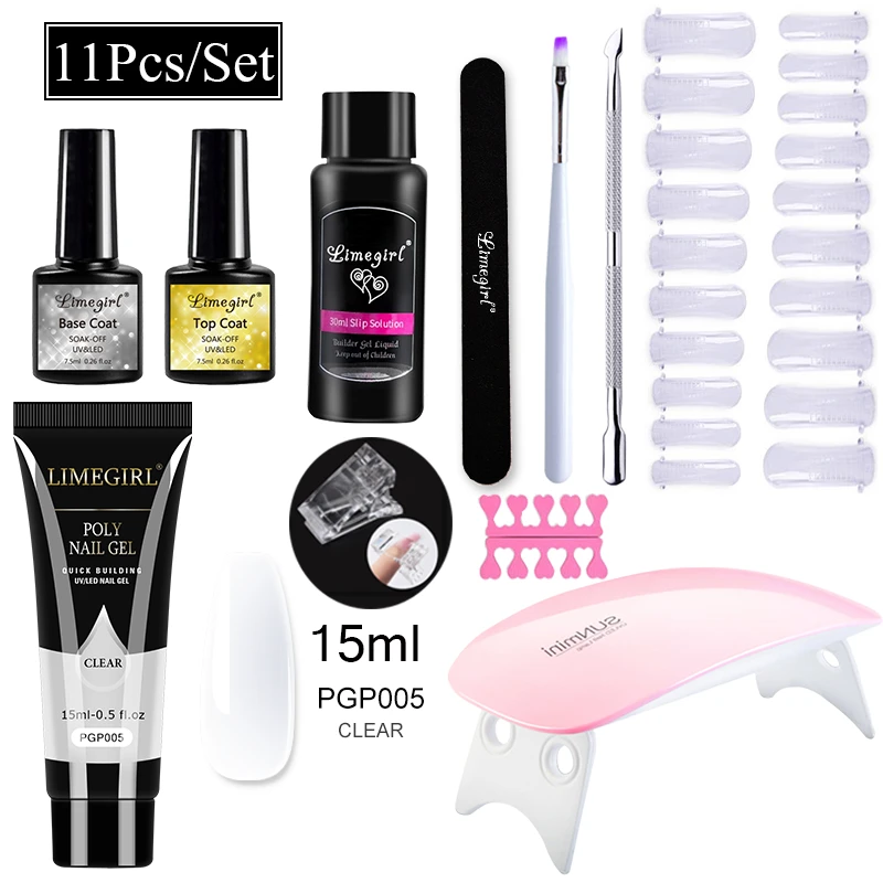 Limegirl Poly Nail Gel Set Nail Gel Kit 15ml Crystal Building Clear Colors Gel with Lamp Gel Nail Polish For Nail Extensions Set