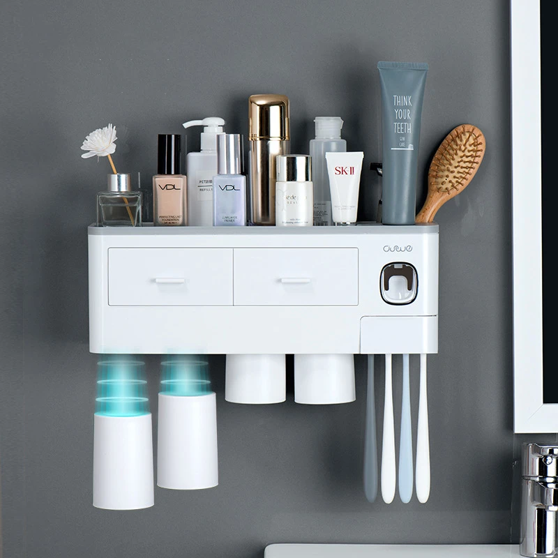 3 Color Bathroom Accessories Toothbrush Holder Automatic Toothpaste Dispenser Holder Wall Mount Rack Storage For Bathroom Home