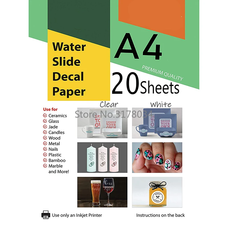 Transparent Waterslide Decal Paper for Inkjet Printer A4 Water Slide Transfer Printable Paper High Resolution DIY Design Cup