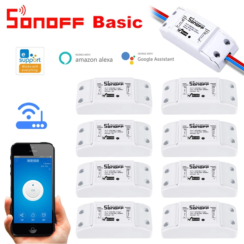 Sonoff Basic R2 WiFi DIY Switch Smart Wireless Remote Control Switch Smart Home Light Module Work with Alexa Google Home eWeLink