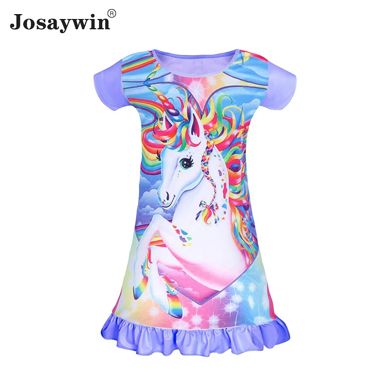 Summer Dress for Girls Print Cartoon Vestidos Kids Dresses for Girls Party Casual Unicorn Dress Baby Children Clothes 2-12 Years