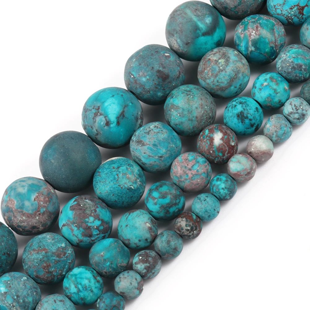 Natural Beads Matte American Turquoises Blue Howlite Round Stone Bead for Jewelry Making DIY Bracelet Accessories 15'' 4-10mm