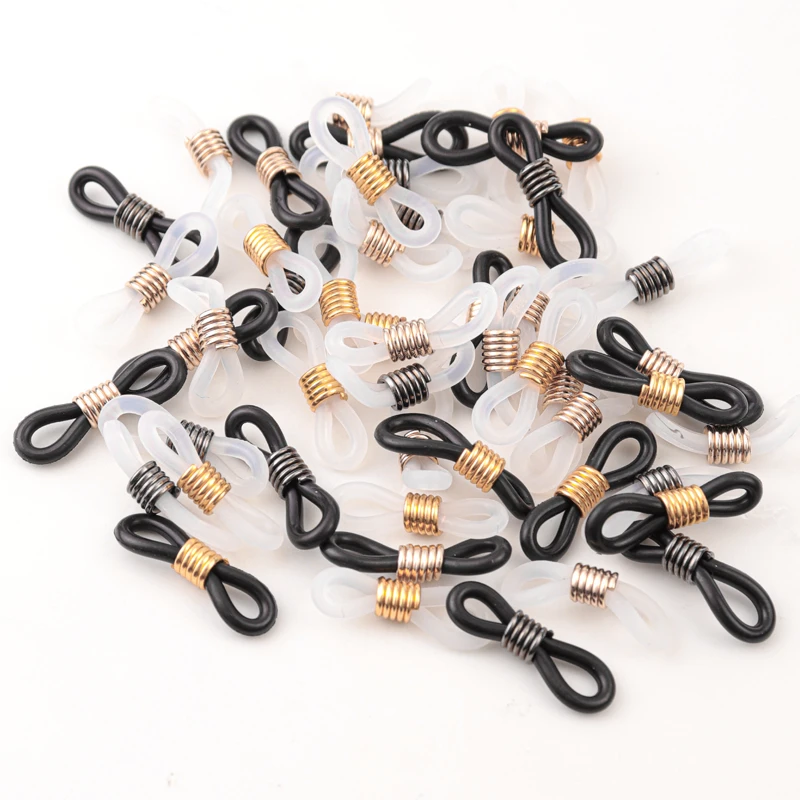 50pcs Black/white Adjustable Lanyard Cord Rubber Connectors Strap Eyelets for Transparent Glasses Band Rope Eyewear Accessories