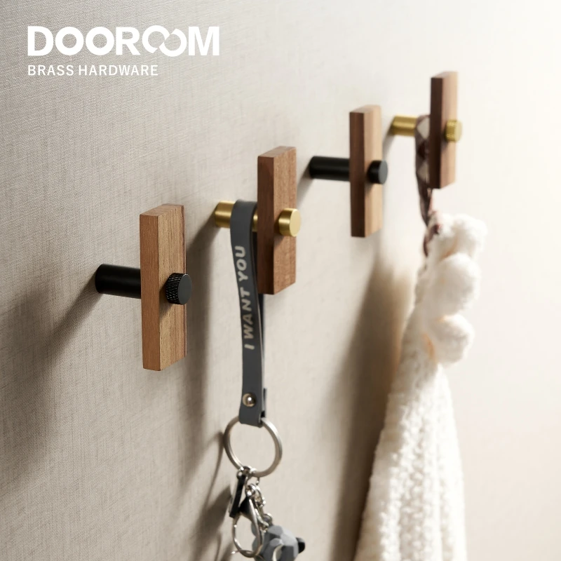 Dooroom Walnut Brass Hooks Bathroom Indoor Kitchen Hallway Wall Clothes Hangers Wall Hangings Row Hooks